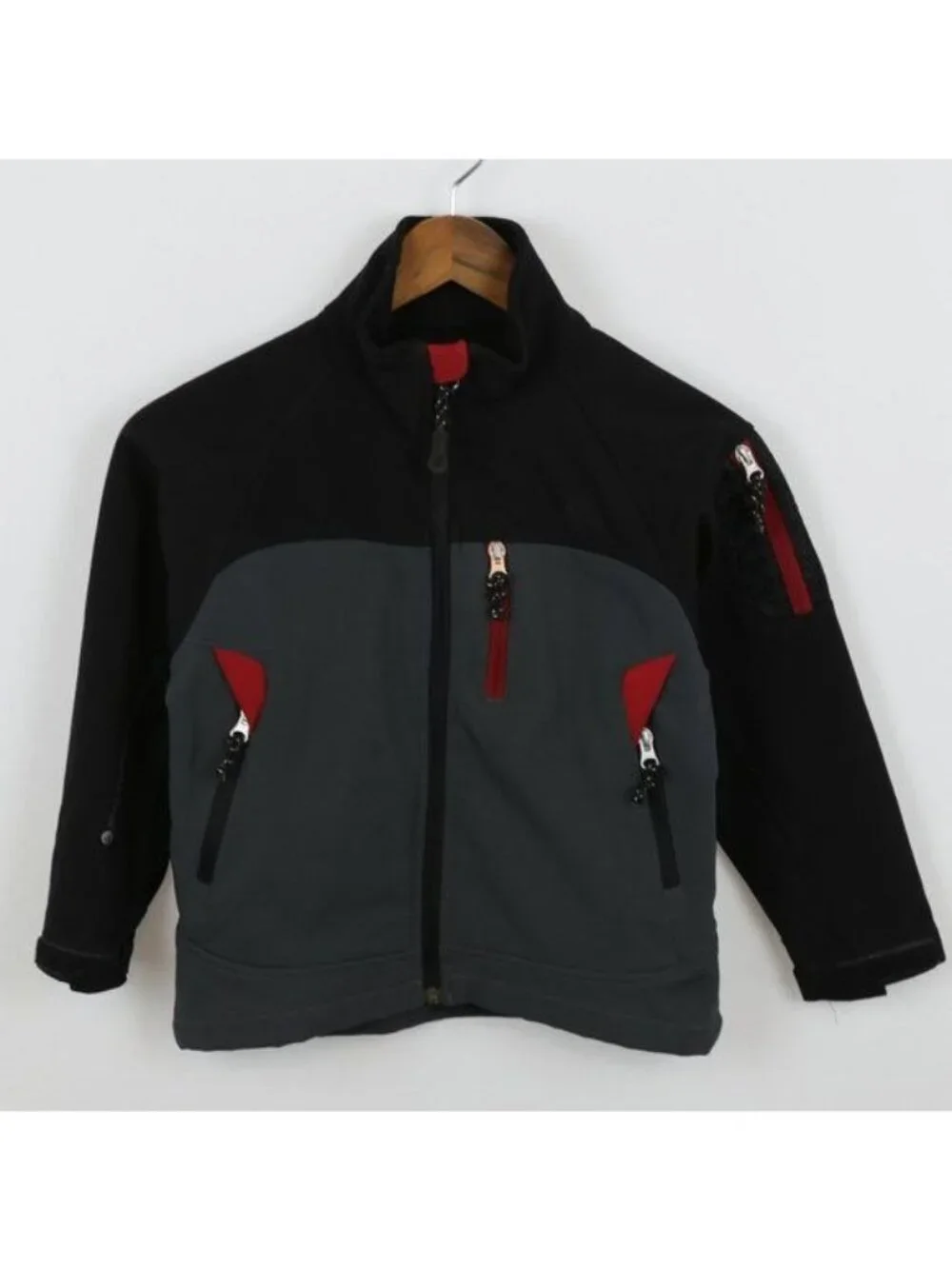 Snozu Boys Extra Small Black Gray Fleece Lined Soft Shell Full Zip Jacket